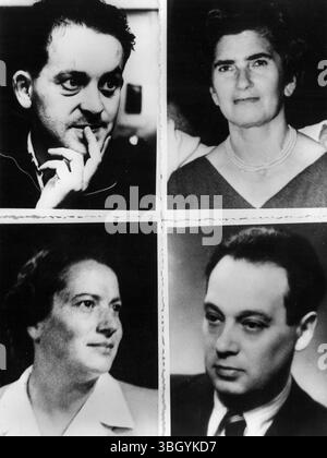 Testimonierà contro Eichmann. Ritratti appena ricevuti a Londra dei quattro testimoni che appariranno per l'accusa al processo a Gerusalemme di Adolf Eichmann. In alto da sinistra a destra, la ceca Yehuda Bakon, un'artista che vive in Israele dal 1946, Esther Luria, anch'essa un'artista, che ha viaggiato dalla Palestina al Belgio nel 1939 per studiare arte. Da sinistra a destra in basso, signora Hansi Brand, dottor Ernst Ablas. 22 febbraio 1961 Foto Stock