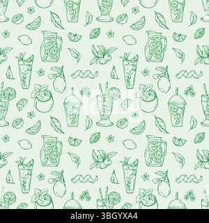 Motivo senza cuciture con bicchiere e bevande Illustrazione Vettoriale