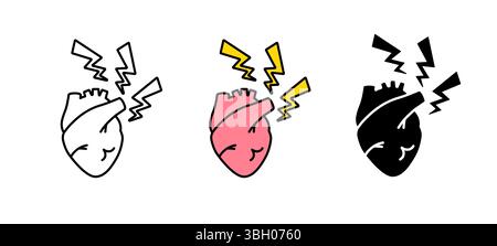 Cuore con fulmini: Simboleggia lo shock o l'impatto emotivo in illustrazioni stilizzate Illustrazione Vettoriale