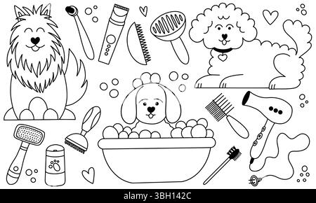 Set di vettori disegnati a mano per la cura dei cani Illustrazione Vettoriale