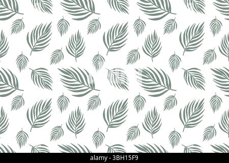 Motivo botanico tropicale caratterizzato da continue foglie esotiche di palma. Sfondo fogliame di ispirazione vintage in formato vettoriale per vari usi creativi Illustrazione Vettoriale