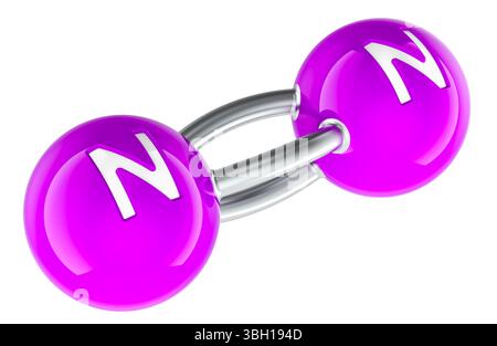 Molecola di azoto N2, modello atomico 3D. Rendering 3D isolato su sfondo bianco Foto Stock