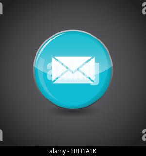 Icona e-mail sulla sfera blu brillante. Vettore. Immagine di un cerchio blu lucido. concetti di progettazione Illustrazione Vettoriale