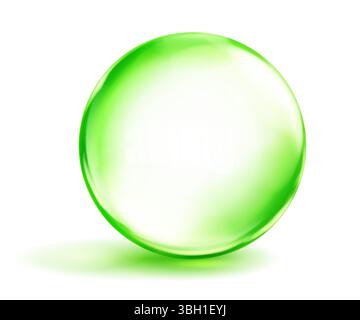 Ampia sfera verde liscia traslucida con luci e ombre morbide sotto, su sfondo bianco. Illustrazione vettoriale per i progetti di progettazione e cre Illustrazione Vettoriale