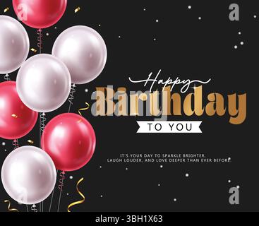 Elegante biglietto di compleanno con palloncini rossi e bianchi su sfondo scuro. Illustrazione vettoriale Illustrazione Vettoriale