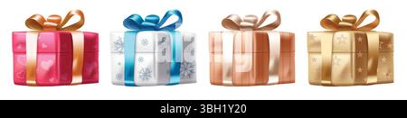 Eleganti confezioni regalo, set di fermagli isolati su sfondo bianco Illustrazione Vettoriale