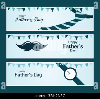 Set di Banner per la festa del papà baffi, palloncini, tipografia Design con sfondo di auguri festivi Illustrazione Vettoriale