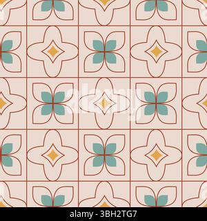 Sfondo floreale astratto con linea semplice. Motivo continuo tessera modalità. Forme di contorno minimaliste vettoriali. Illustrazione Vettoriale