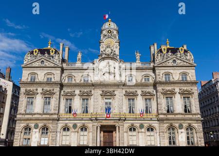 Facciata dello storico Hotel de Ville (municipio) a Lione, Francia Foto Stock