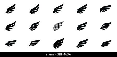 Set di icone nere delle ali. Distintivi Wings. Badge Collection Wing. Illustrazione vettoriale Illustrazione Vettoriale