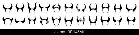 Set di silhouette nere di avvisatori acustici con forma curva. Halloween. Isolato su sfondo bianco Illustrazione Vettoriale