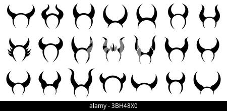 Set di silhouette nere di avvisatori acustici con forma curva. Halloween. Isolato su sfondo bianco Illustrazione Vettoriale