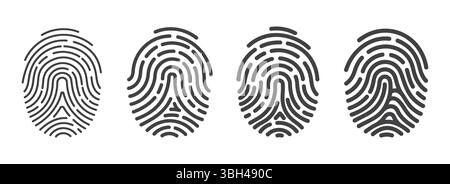 Icone vettoriali delle impronte digitali. Set di simboli di autenticazione id impronta digitale Illustrazione Vettoriale