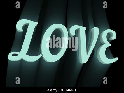San Valentino con la parola D'AMORE al neon Shine in effetto 3D. Lettere brillanti. Cartello al neon del caffè Foto Stock
