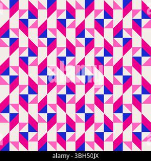 Quilt geometrica astratta brillante e vivace motivo vettoriale senza cuciture, blocco di colori. Sfondo patchwork colorato geometrico ad alto contrasto. Fucsia rosa Illustrazione Vettoriale