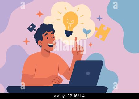 Creazione di idee creative risoluzione dei problemi e innovazione Illustrazione Vettoriale