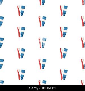 Modello estivo senza cuciture con spazzolino da denti e dentifricio. Sfondo vettoriale cartoni animati Illustrazione Vettoriale