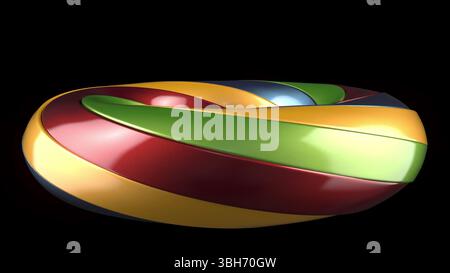 Il toro metallico a colori si muove senza fine sul rendering 3d nero bg Foto Stock