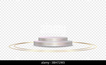 Bianco podio su sfondo trasparente Vector 3d. Espositore modello per i premi dello showroom di presentazione dei prodotti. Mockup display prodotto. Illustrazione Vettoriale