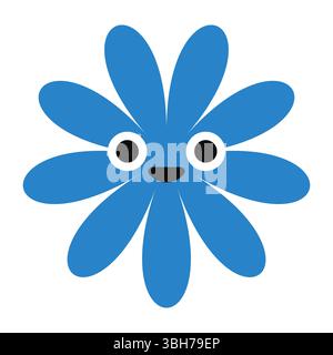 Fiore astratto dei cartoni animati con petali geometrici e un sorriso gioioso. Illustrazione moderna e decorativa in stile emoji Illustrazione Vettoriale