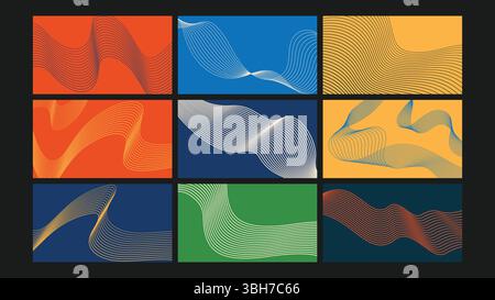 Linee d'onda vibranti su sfondi multicolore impostati Illustrazione Vettoriale