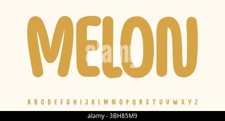 Scritta Melon estiva, alfabeto colorato cartoni animati, carattere giocoso arrotondato per un titolo di prodotto fresco per bambini, logo accogliente. Puericultura Illustrazione Vettoriale