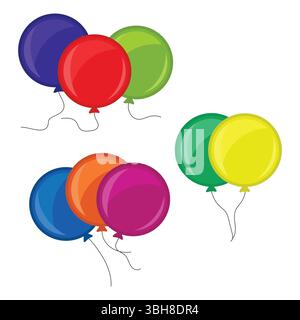 Mazzi di palloncini di elio di diversi colori. Illustrazione vettoriale. Illustrazione Vettoriale