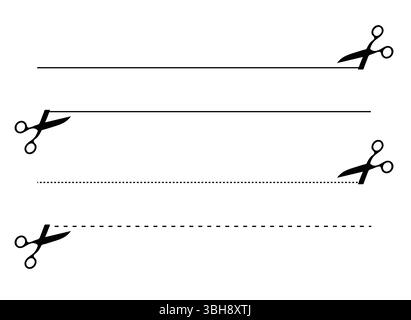 Set di linee di taglio a forbice tratteggiate e piane - Set di linee di taglio Illustrazione Vettoriale