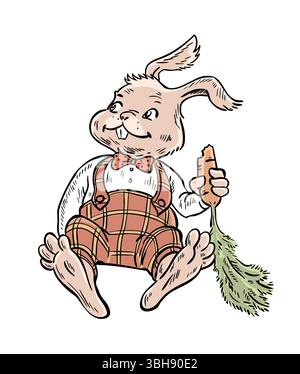 Cartoni animati coniglio divertente con carota Illustrazione Vettoriale