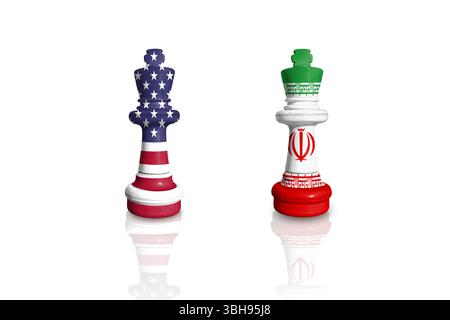 Scacchi fatti con bandiere USA e Iran Foto Stock