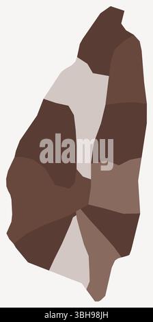 Mappa di Santa Lucia con le regioni. Solo una semplice mappa di confine con la divisione della regione. Tavolozza dei colori marrone. Illustrazione Vettoriale