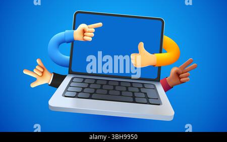 Notebook con mani felici. Illustrazione vettoriale Illustrazione Vettoriale