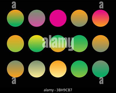 Tavolozza colori sfumati vibranti - moderni campioni circolari verdi e arancioni Illustrazione Vettoriale