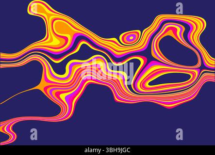 Sfondo astratto dell'illustrazione vettoriale con forme ondulate vivaci e multicolori su una tela blu profonda con design geometrico organico Illustrazione Vettoriale