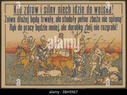 Manifesto del periodo della guerra polacco-bolscevica: "Chi è sano e forte, si unisca all'esercito!”. Poster vintage Polish Political Propaganda, 1919. Opera di Kajetan Stefanowicz Foto Stock
