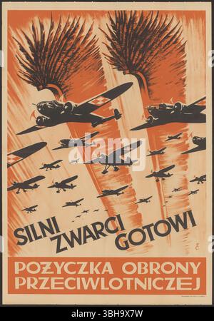 Poster del periodo bellico della seconda guerra mondiale: "Poster polacco che promuove i prestiti per la difesa aerea”. Poster vintage Polish Political Propaganda, 1939. Opera d'arte di Unknown Foto Stock
