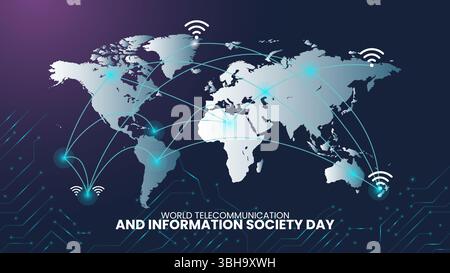 Modello della giornata mondiale delle telecomunicazioni e della società dell'informazione Illustrazione Vettoriale