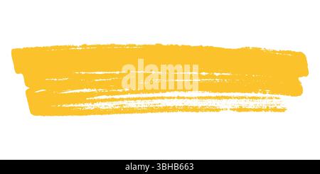 Tratto del pennello per inchiostro Grunge disegnato a mano giallo. Linea creativa astratta del pennello con bordi ruvidi. Macchia per sfondi. Linea di scarabocchi a mano libera Illustrazione Vettoriale