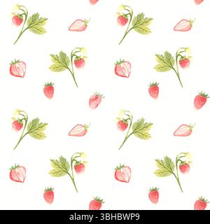 Acquerello senza cuciture disegno delicato a mano con fragole Foto Stock