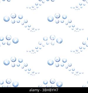 Onde dalle bolle d'acqua motivo acquerello senza cuciture per i disegni marini dei bambini. Cerchio di sfere trasparenti in schiuma di sapone di dimensioni diverse. Disegnato a mano Foto Stock