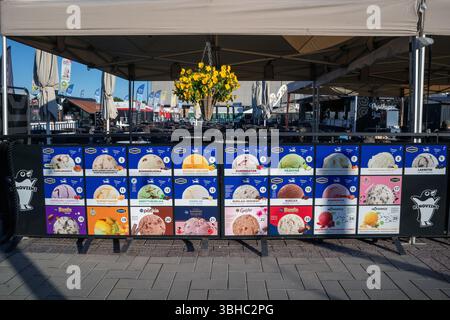 La banchina del mercato offre vari gusti di gelato, Oulu Finlandia Foto Stock