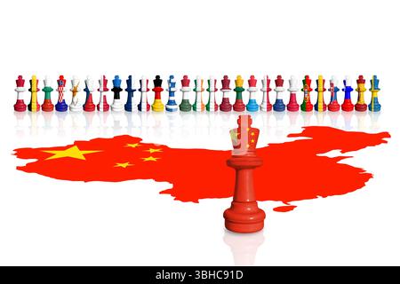 Scacchi fatti da membri dell'UE e bandiere della Cina Foto Stock