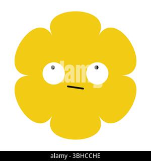 Semplice emoji floreale che mostra emozioni malinconiche. Carattere floreale piatto e astratto con colori delicati Illustrazione Vettoriale