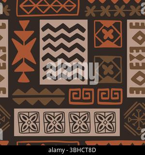 Motivo etnico senza cuciture tapa hawaiana polinesiana Illustrazione Vettoriale