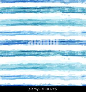 Acquerello astratto strisce blu orizzontali motivo senza cuciture vettoriale. Inchiostro artistico sfondo nautico. Stampa tessile, tessuto, carta da imballaggio Illustrazione Vettoriale
