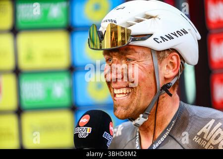 Anversa, Belgio. 9 giugno 2025. Il belga Timo Kielich di Alpecin-Deceuninck nella foto dopo l'Anversa Port Epic, gara ciclistica maschile di un giorno d'élite, 182 km ad Anversa e dintorni, seconda gara (2/8) nella lotto Belgium Cup, domenica 08 giugno 2025. BELGA FOTO DAVID PINTENS credito: Belga News Agency/Alamy Live News Foto Stock