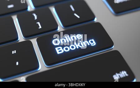 Testo della prenotazione online scritto sul pulsante della tastiera. Foto Stock