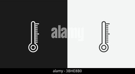 Termometro con scala su sfondo bianco e nero, che rappresenta la temperatura o la misurazione, icona contorno bianco Illustrazione Vettoriale