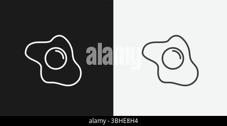 Icona White Outline uovo fritto su sfondo bianco e nero, che rappresenta il cibo della colazione o la cucina Illustrazione Vettoriale