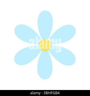 Fiore minimalista con sei petali blu e un centro giallo. Icona di fiori piatti pastello. Carino elemento floreale cartoni animati. Illustrazione vettoriale Illustrazione Vettoriale